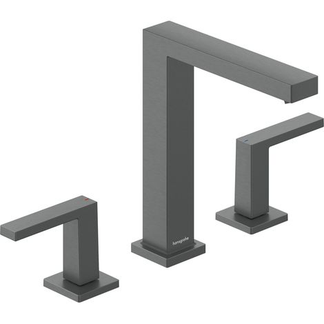 Hansgrohe Tecturis E - Waschtischmischer mit Push-Open-Ablaufgarnitur, 3-Loch-Installation, EcoSmart+, gebürstetes Schwarzchrom 73030340 (1/2)