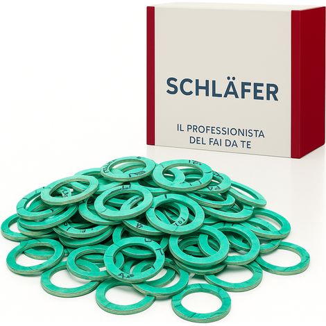 Schläfer 182450 50pz -Guarnizioni Idrauliche in fibra Verdi miste 3/8-1/2-3/4-1-1"1/4, Guarnizioni Piatte per Rubinetti, Raccordi Acqua Potabile, Caldaie, Impianti di Riscaldamento uso Sanitario