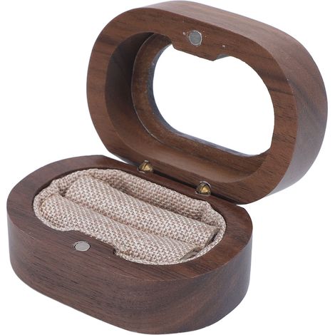 Boîte à bague en bois ovale avec fermeture magnétique et fenêtre en acrylique transparent, idéale pour une cérémonie de mariage. (1/5)