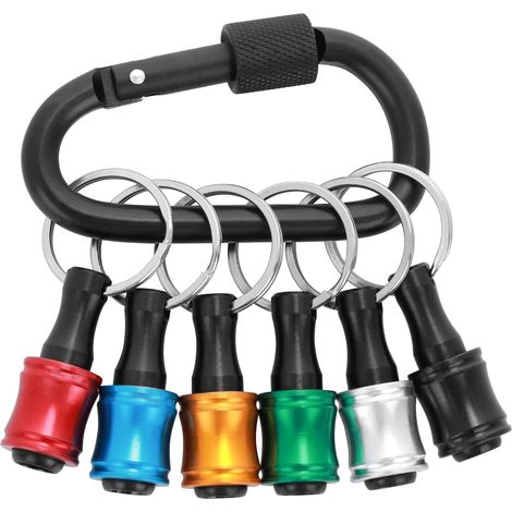 Juego de 6 portabrocas de aleación de aluminio con vástago hexagonal de 6,35 mm con mosquetón negro, 6 colores. (1/5)