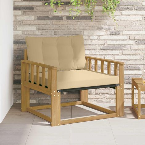 Canapé de Jardin Modulable 1 Place en Bois d'Acacia Massif Blanc avec Coussins Beige, 15.9kg - PANGIVO (1/5)