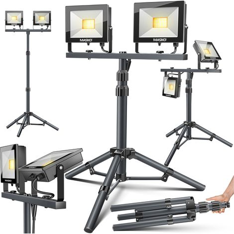 MASKO® LED Baustrahler mit Stativ, Fernbedienung - 2x50W Anthrazit (1/5)