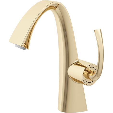 Robinet de Lavabo Eau Chaude et Froide Corps en Laiton Mitigeur Salle de Bain avec Vanne Céramique, Doré (1/5)