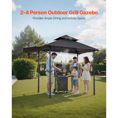 Gazebo de Barbecue, 243x150 cm, Tonnelle de BBQ Extérieur Renforcée avec Auvent, Toit à 2 Niveaux, Abri de Barbecue Patio Acier End… (1/5)