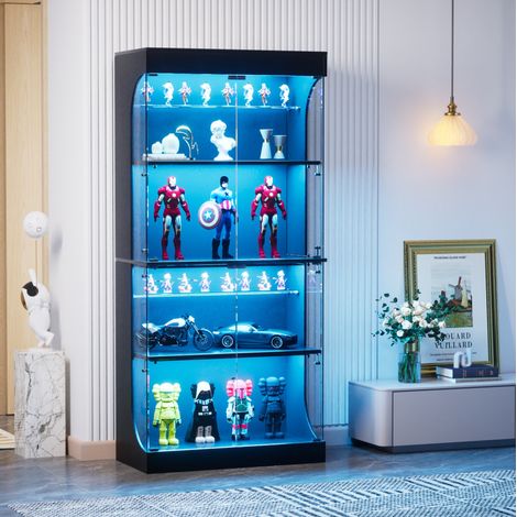 Meuble rangement vitrine LED grand 80 cm verre noir OKMYHOME (1/5)