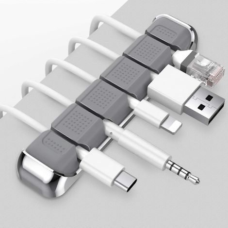 Attaches de câbles de bureau en fil métallique pour l'organisation des câbles (gris)-AquaForge (1/5)