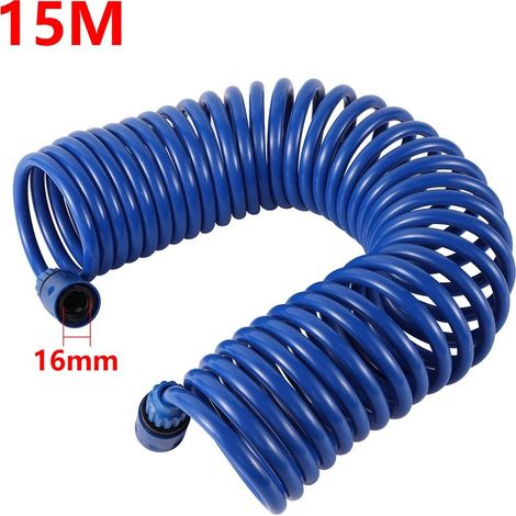 Tuyau spiralé bleu (15 m) avec raccord pour pompe à air pneumatique, compresseur d'air spiralé, tuyau de lavage de voiture et de jardin haute pression, conduit trachéal 10/15 mm