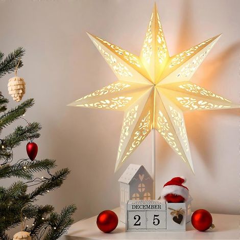 Abat-jour lanterne étoile de Noël de 45 cm, abat-jour en papier à 7 branches pour décoration de mariage et de Noël (1/5)