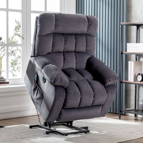 Electric Power Lift Recliner Chair Sofa with Massage and Heat for Elderly 2 Side Pockets USB Ports Single Recliner Chairs for Living Room Overstuffed Breathable Fabric Reclining (1/5)