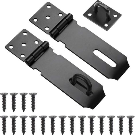 Moraillon de Porte Cadenas, 2pcs Fermoir de Loquet Porte Exterieur, 5 Pouces Acier Inoxydable Moraillon de Verrou Porte Exterieur avec Vis pour Placard Garage Fermeture Porte(Noir)