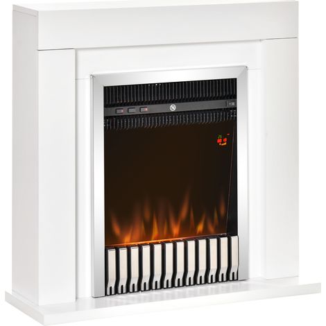 Easycomfort Camino Elettrico da Terra con Effetto Fiamma Realistico, Timer e Telecomando, 1000W e 2000W, 79x26x77.5cm, Bianco e Nero