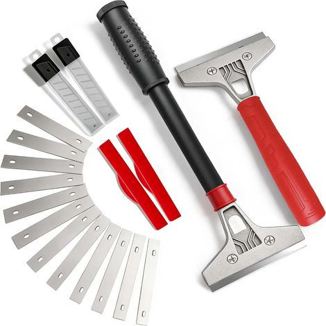 Set di 2 raschietti per carta da parati con 22 lame SK5 (10 cm), raschietto per pareti con impugnatura antiscivolo, strumento per rimuovere vernice, adesivi, intonaco, piastrelle e pavimenti. (1/5)