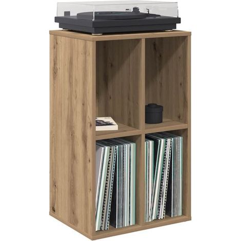 Meuble de Rangement pour Disques Vinyles en Chêne Massif, Étagère Hi-Fi avec 44.5 x 36.5 x 74.5 cm, Support LP Moderne et Robuste pour Salon (1/5)