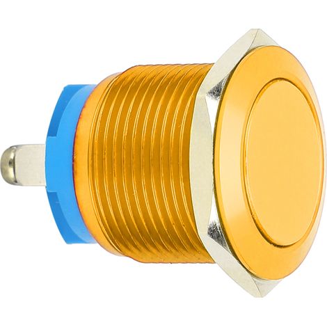 Interrupteur à bouton-poussoir métallique à tête plate, entièrement oxydé, à réarmement automatique, vis de réglage, commande au pied, 19 mm (jaune) (1/5)