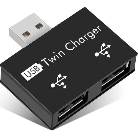2x USB2.0 2 Ports, Concentrateur USB Portable 2 Ports, Adaptateur mâle à Double USB Femelle pour Ordinateurs Portables Ordinateurs de Bureau(Noir) (1/5)