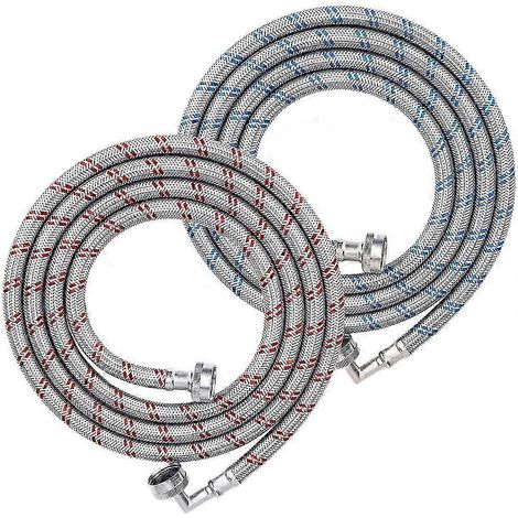 Ensemble de tuyau pour machine à laver de 1,2 m (paquet de 2, tuyau pour machine à laver en acier inoxydable tressé antidéflagrant avec coude à 90 degrés) (1/5)