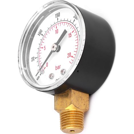 Manomètre 50 mm, filetage laiton 1/4 BSPT pour carburant, air, huile, gaz, eau (0-300 PSI 0-20 Bar) (1/5)