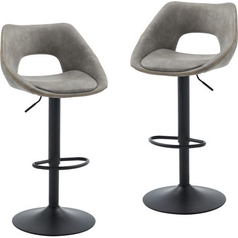 Bar Stools 2Pcs in PU Leather Modern Swivel Counter Chairs with Hollow Backrest for Home Bar Kitchen, Gray, Wahson