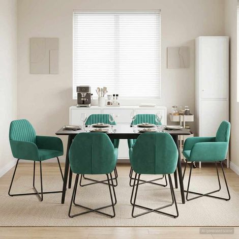 Lot de 6 chaises de salle à manger en velours turquoise avec pieds en métal - PANGIVO (1/5)