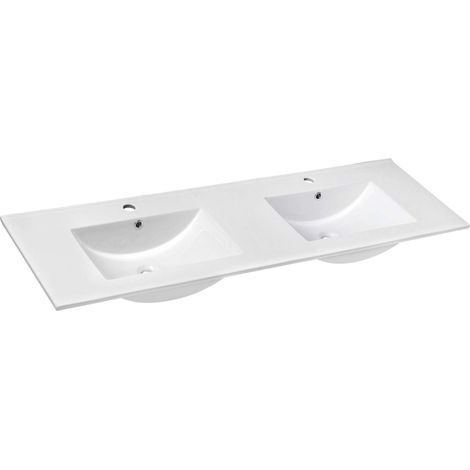 Sapho - Double-lavabo pour meuble, 151x46 cm, avec trop-plein, trous pour la robinetterie, blanc 1601-150 (1/3)