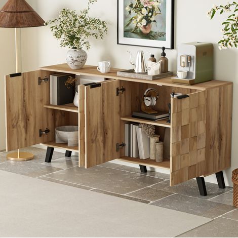 Credenza a 4 ante 160,5 x 35,5 x 78 cm con ripiani regolabili, effetto legno DESVIAE (1/5)