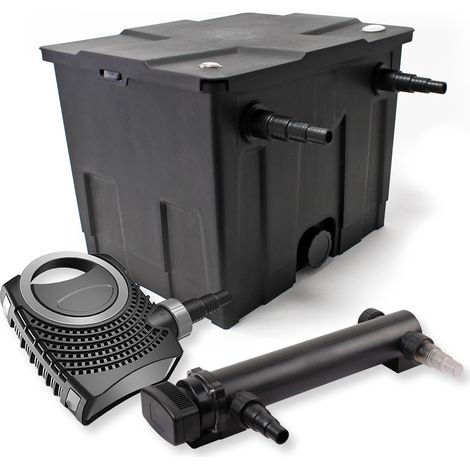 SunSun Komplettset: CBF-350 Teichfilter bis 12000 L Teichfilteranlage als Durchlauffilter, NEO7000 SuperEco Teichpumpe 7000l/h 50W, CUV-324 Teichklärer UVC Klärer mit 24W