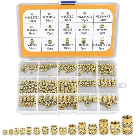 Lntyq 300 Pièces Écrous Moletés à Filetage, Écrous Filetés, M2/M2.5/M3/M4/M5/M6 Insert Fileté Laiton Femelle avec Filetage Interne pour Impression 3D (1/5)