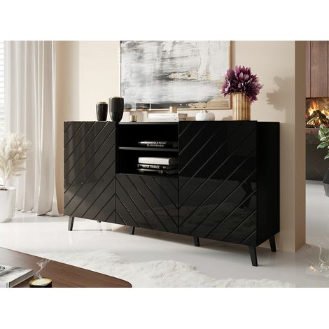 Commode de rangement Meuble universel Noir 150x82x42cm ABI sur pieds (1/3)