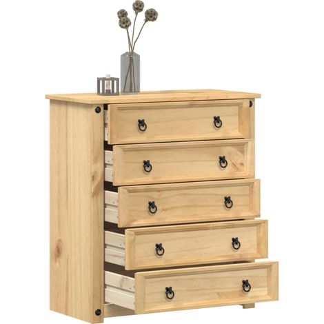 Vidaxl – Commode Corona en bois massif de pin 80x40x89 cm – 5 tiroirs avec poignées en métal – Finition cire de miel durable (1/5)