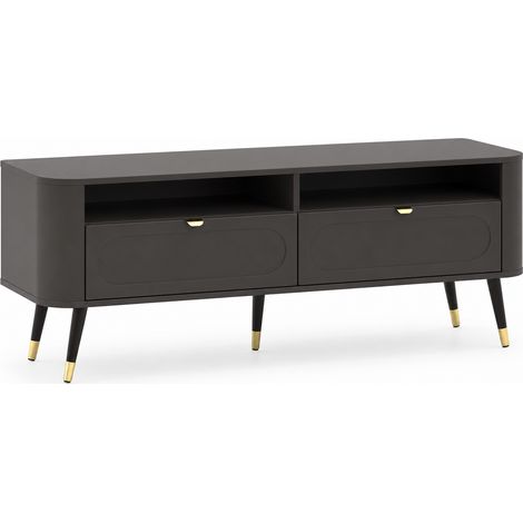 Meuble TV : 2 tiroirs, Noir, 138,2 x 40 x 52,6 cm (1/5)