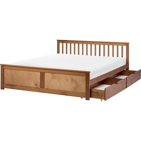 Letto matrimoniale in legno di Pino marrone con contenitore e 2 cassetti 180 x 200 cm Olendon