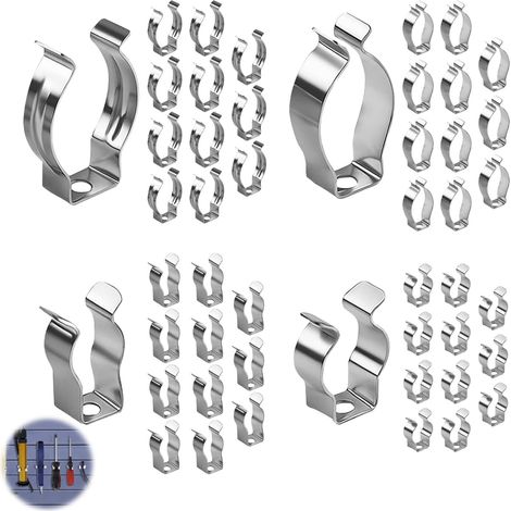 48Pcs Spring Clips, Spring Terry Clips for Hanging Tools, Assorted Various Size Wall Mounted Tool Garden Tool Hooks, Wall Mounted Metal Spring C-Lips for Organising Shed Garage Brooms Rakes (1/5)