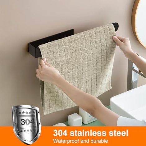 Porte Serviette Salle de Bain sans Perçage, Porte-Serviettes Mural en INOX, 37 CM, Noir (1/4)