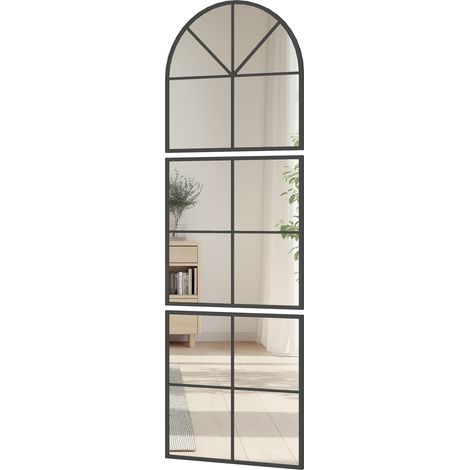 Miroir mural en trois parties, miroir arqué avec cadre en métal, décoratif, 60 x 2 x 180 cm, noir