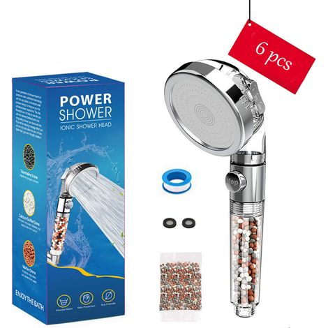 Lot de 6 Pommeau de Douche Économique Anti-Calcaire & Bouton STOP Eau avec une Recharge de Pierres Offerte H198 (1/5)