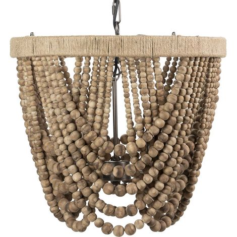 Plafonnier Chaîne Boules Jute Bois 45x45x40 cm (1/2)
