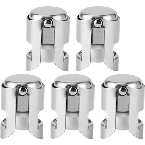 5 Pièces Bouchon à Champagne en Acier Inoxydable, Bouchon de Bouteille pour Vins et Boissons, Fermeture Hermétique pour Bars Domestiques (1/5)