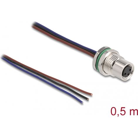 Delock M8 de 3 pines hembra para panel con extremos de cable abiertos con codificación A 0,5 m