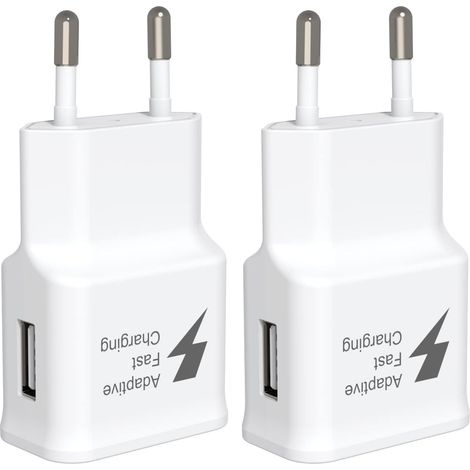 Chargeur Secteur USB 18W - Lot de 2 - Blanc - Charge Rapide Adaptative - Pour Smartphone Samsung Galaxy Et Tablette (1/5)