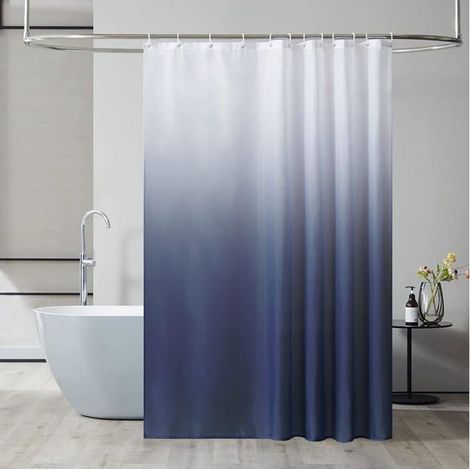 Rideau de douche imperméable et anti-moisissure, 180x200cm, adapté aux baignoires, avec 12 crochets, couleur bleu marine dégradée. (1/5)