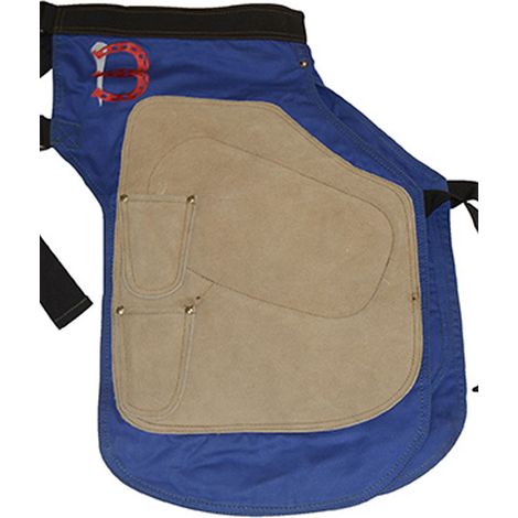 Blaue Hufschmiedeschürze aus Segeltuch und Sämischleder mit Magnet und vier Taschen (1/4)