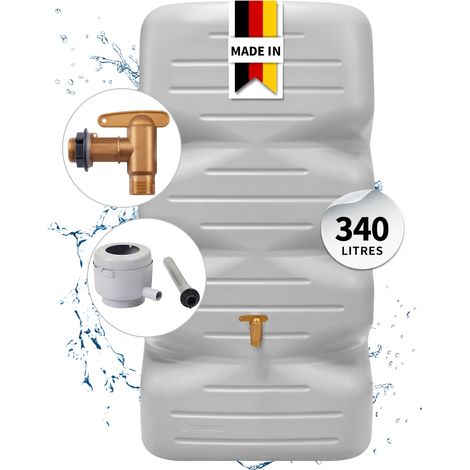 Garantia – Récupérateur d'eau de pluie 340 litres – Cuve en plastique recyclé gris béton – Incl. robinet et raccord de descente – Design moderne