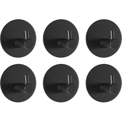 6-Piece Black Adhesive Wall Hooks, Bathroom Hooks Without Drilling, Stainless Steel Bathroom Towel Rack for Kitchen and Bedroom (1/5)