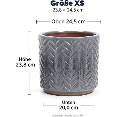 Pot de fleur céramique artisanal, gris cendre brillant relief arête de poisson, respirant avec trou drainage, diamètre 20 cm, pour mini succulentes et bureau (1/5)