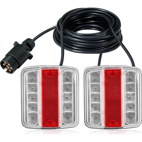 Feux Arrières Led Avec Aimant Fiche à 7 Broches Câble 2.5/7.5M, Feux Arrière Remorque Magnétique 12V Led Étanche, Kit Feu Éclairage Remorque 7 Broches Avec Faisceau (1/5)