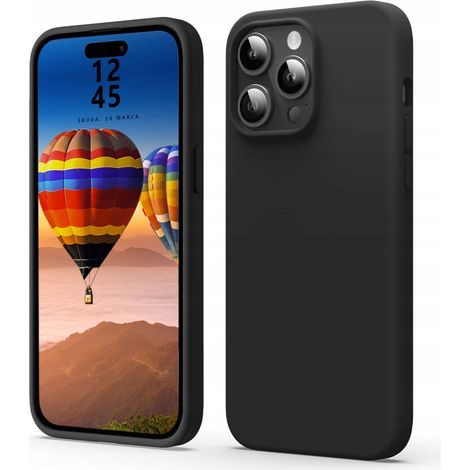 Custodia per iPhone 15 Pro Max opaca, retro nero morbido + vetro 9H (1/5)