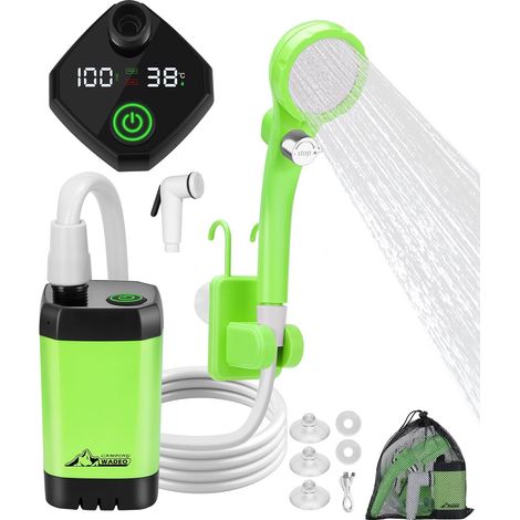 Camping-Duschset, wiederaufladbare elektrische Duschpumpe, Duschkopf mit intelligenter Temperaturanzeige und einstellbarem Wasserdruck