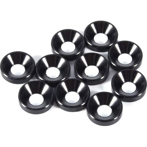 10 rondelle a testa svasata anodizzate M4 in lega di alluminio nera.