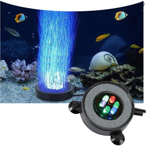 Diffuseur d'air LED pour aquarium avec ventouse et éclairage de fond coloré (disque lumineux de 5,6 cm, sans télécommande) (1/5)