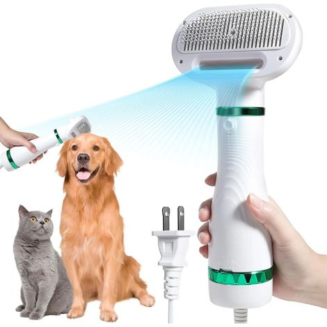 Sèche-cheveux pour animaux avec brosse lissante, épilation en un clic, sèche-cheveux professionnel pour le toilettage à domicile des chats et chiens de toutes tailles.-AquaForge